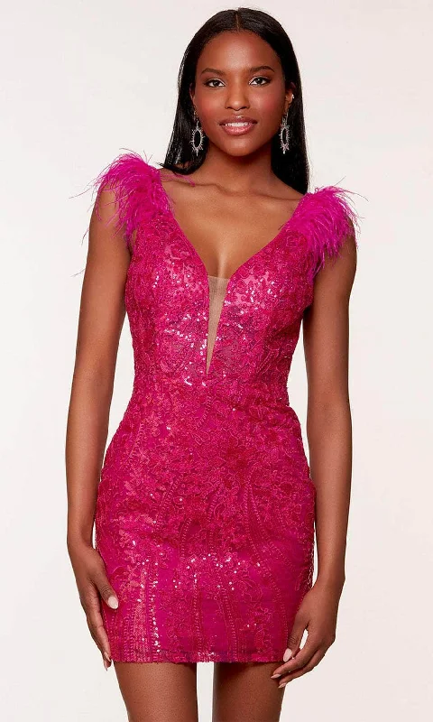 Limited Edition Alyce Paris 4613 - Feathers Plunging V-Neck Cocktail Dress