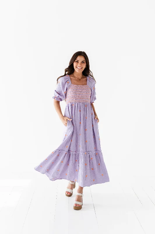 Year-End Clearance Kemry Embroidered Dress in Lavender - Size Small Left