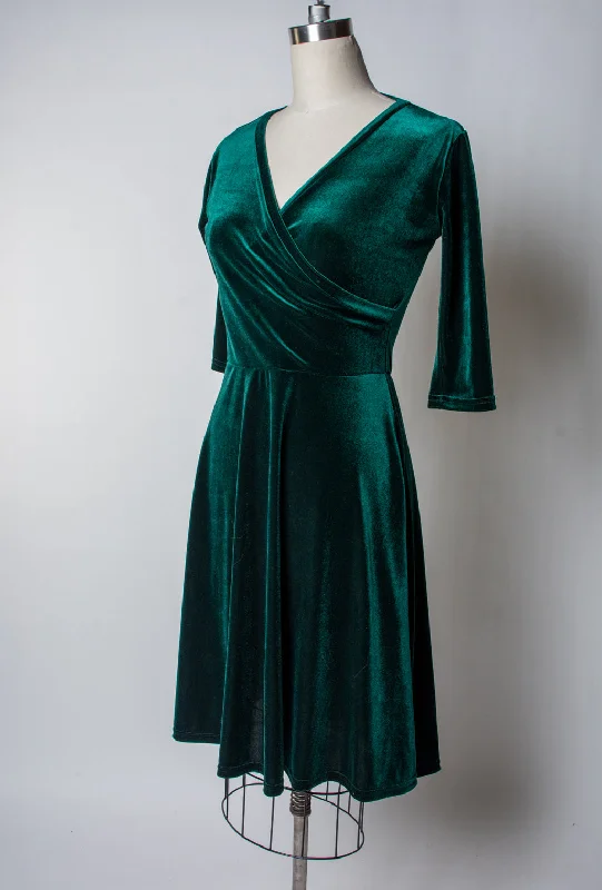 Flash Sale Joanie Knit Dress 3/4 Sleeve - Stretch Velvet, Hunter Green