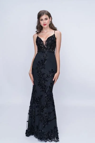 Hurry In Nina Canacci - Sequin and Embroidered V-neck Trumpet Dress 2207 - 1 pc Black In Size 10 Available