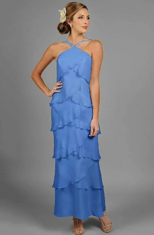 Overstock Alexander by Daymor - 3451 Ornate Strap Halter Layered Sheath Evening Dress