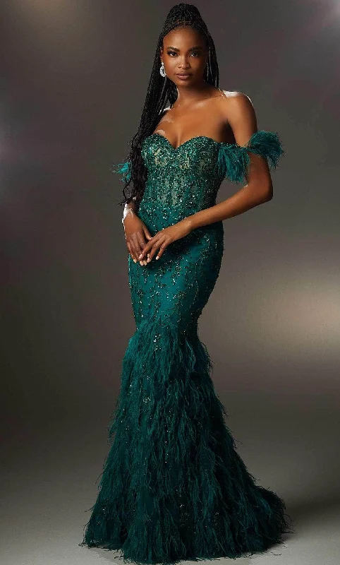 Super Deal Mori Lee 48067 - Feather-Embellished Evening Gown