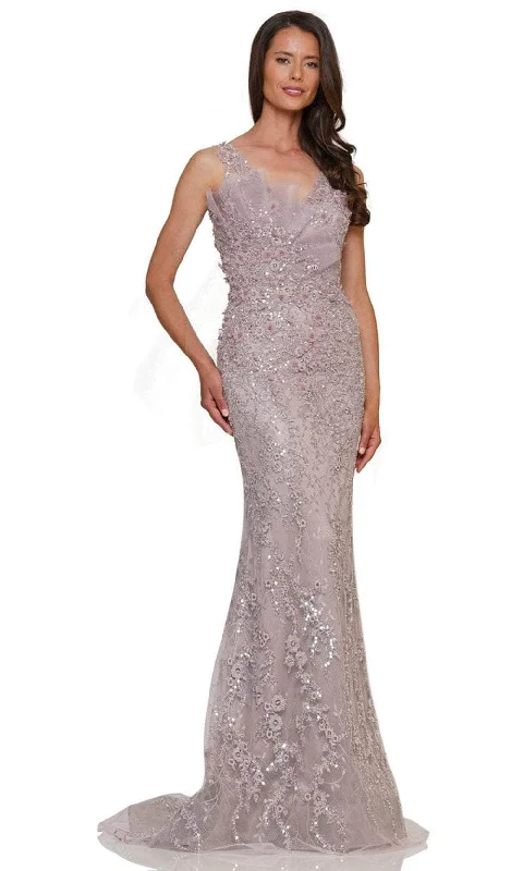 Deal Frenzy Marsoni by Colors MV1279 - 3D Floral Applique V-Neck Long Dress