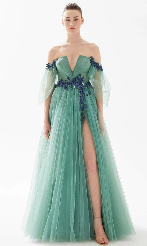 Early Access Tarik Ediz 98283 - Floral Off-Shoulder Evening Dress