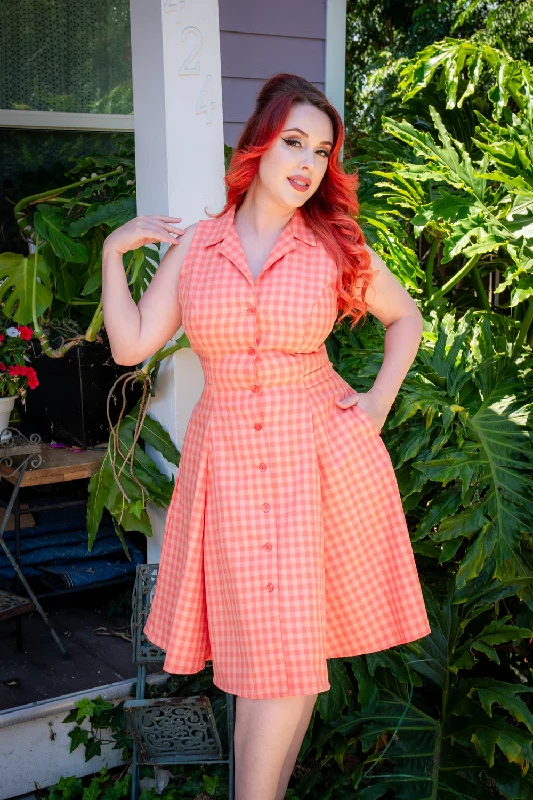 Limited Time Discount Betty Lou Dress - Peach Tonal Gingham