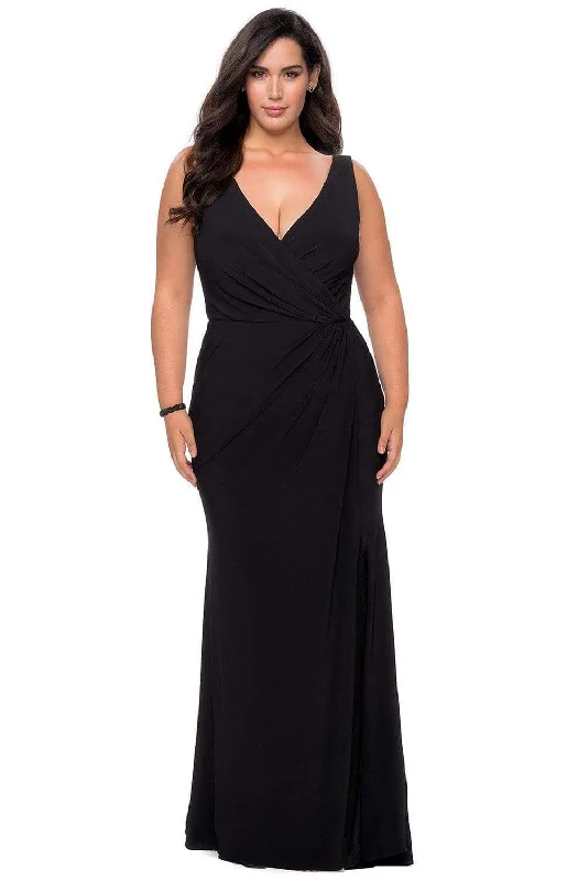 Best Seller La Femme - Sleeveless Plunging V-Neck High Slit Sheath Gown 28882SC