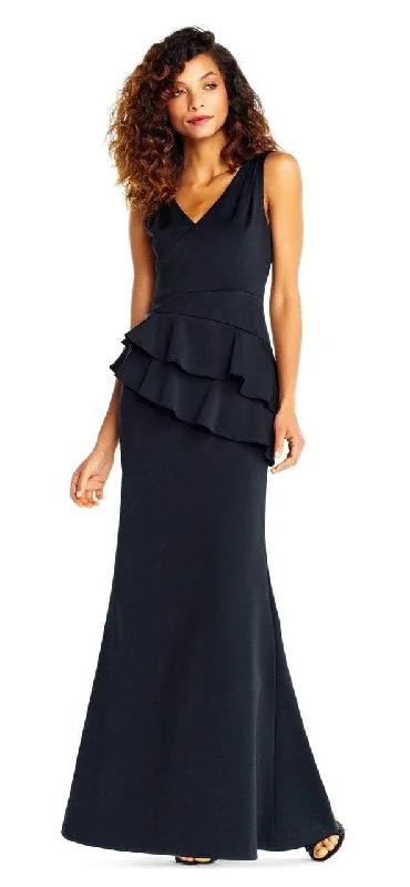 Sale Event Adrianna Papell - Sleeveless Layered Peplum Gown AP1E202233 - 1 pc Black in Size 10 Available