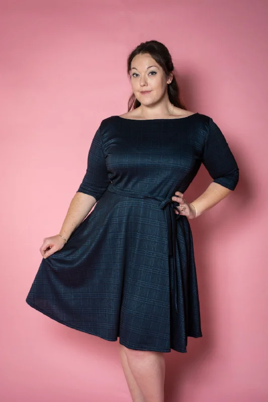 Doorbuster Deal Josephina Dress- Black & Blue Plaid