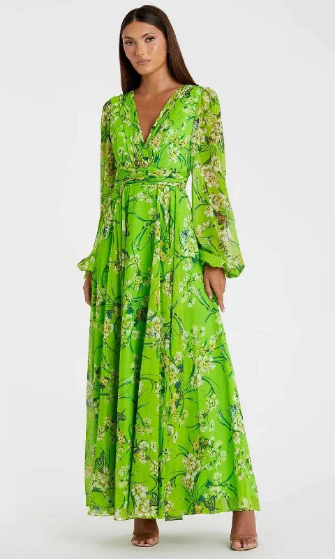 Year-End Sale Ieena Duggal 56013 - Floral Printed Deep V-Neck Maxi Dress