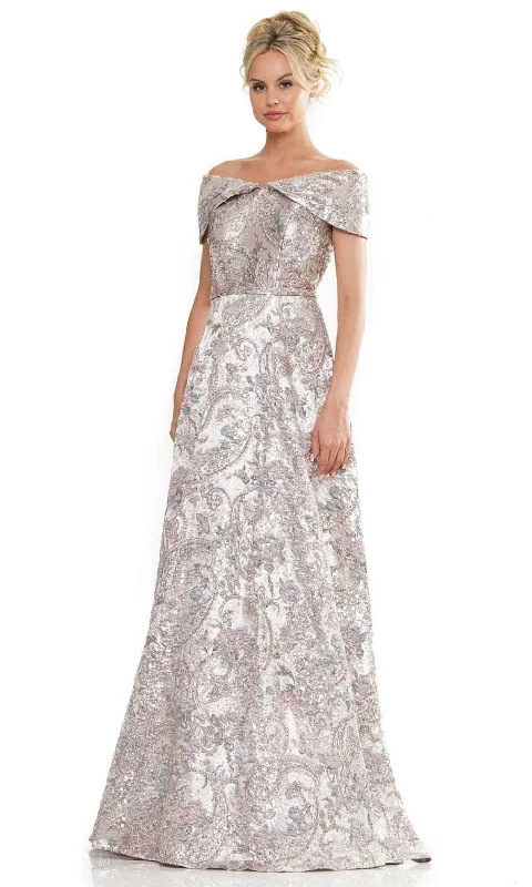 Price Slash Rina di Montella RD2986 - Off-Shoulder Jacquard Long Gown
