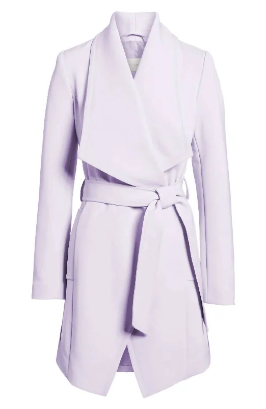 Abbey Gabardine Belted Trench Rain Wrap Coat Jacket In Purple