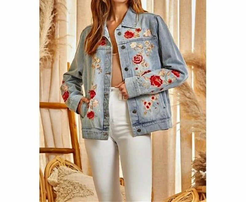 Low Prices Denim Embroidered Jacket In Blue