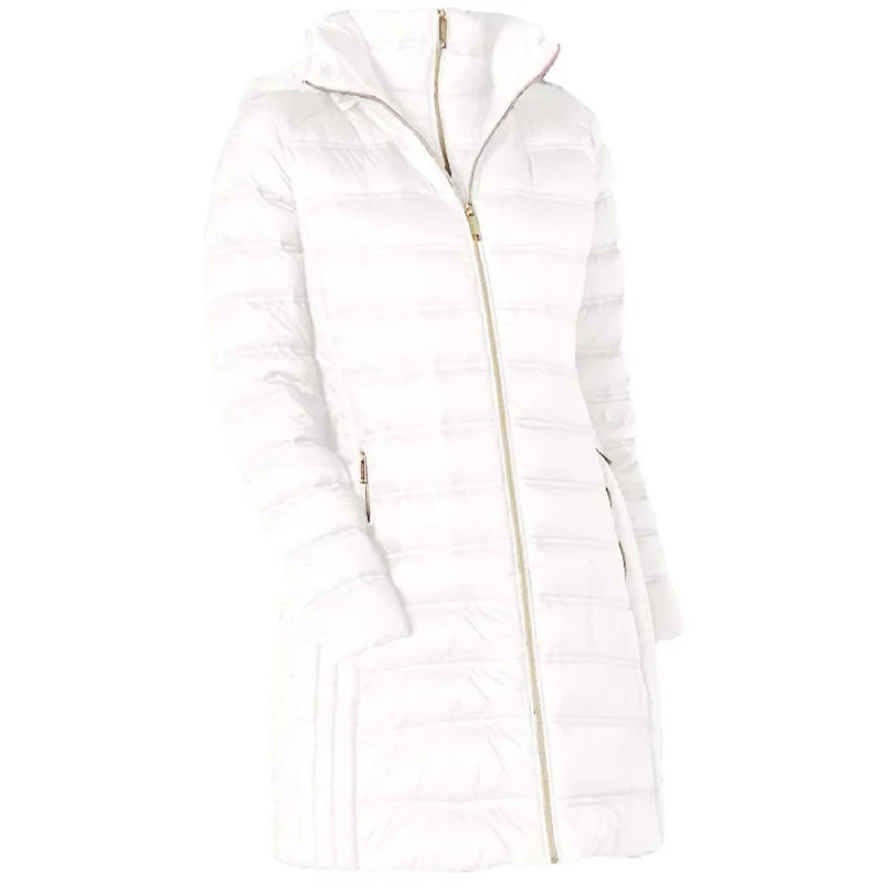 Down Hooded Packable 3/4 Coat In White