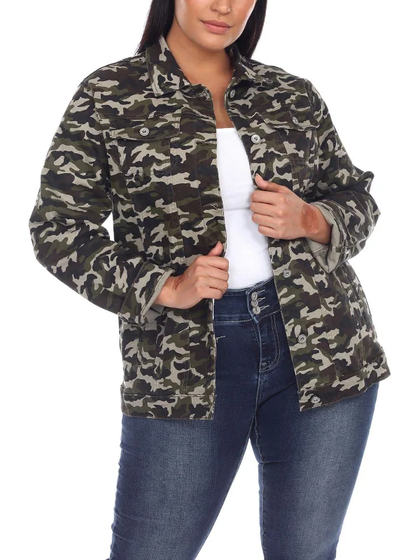 Plus Womens Camouflage Long Sleeves Denim Jacket