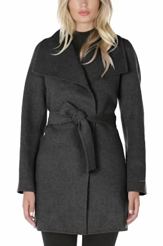 Amazing Deals Wool Wrap Coat With Tie Belt In Deep Charcoal
