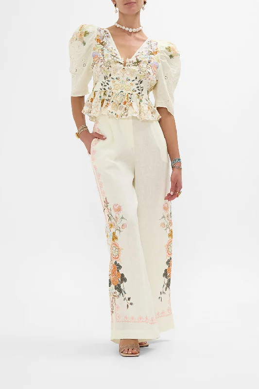 EMBROIDERED WIDE LEG WAISTED PANT IN HONOUR OF HEIRLOOMS