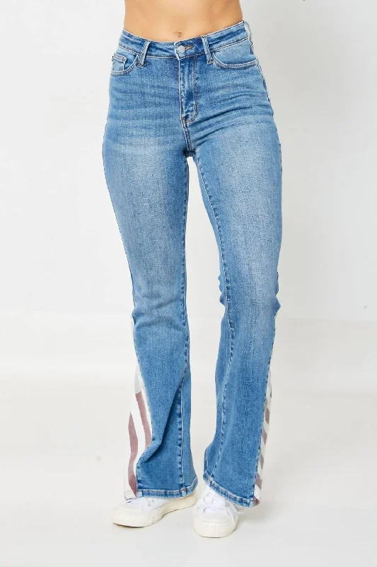 Americana Flag Flare Jeans In Medium Wash