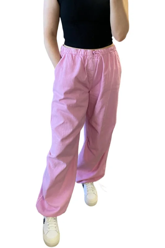 Denim Parachute Pants In Pink