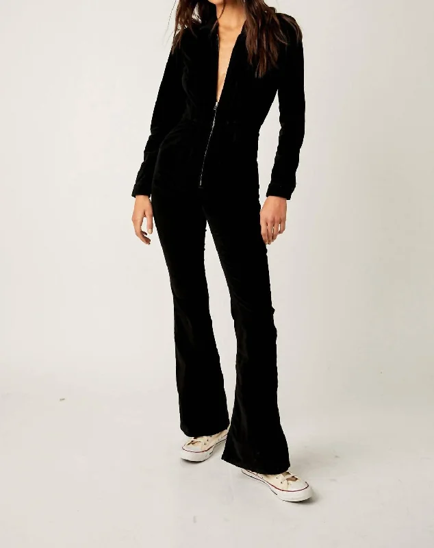 Jayde Cord Flare Jumpsuit In Black