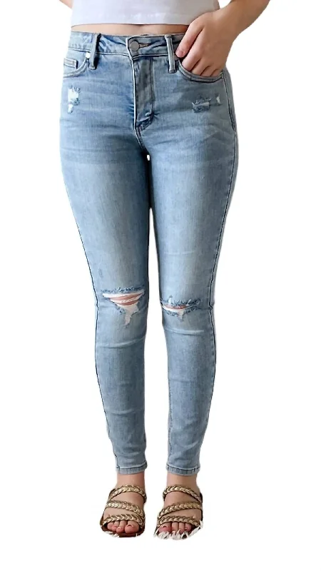 Daily Deals Mid Rise Tummy Control Distressed Jeans In Light Wash