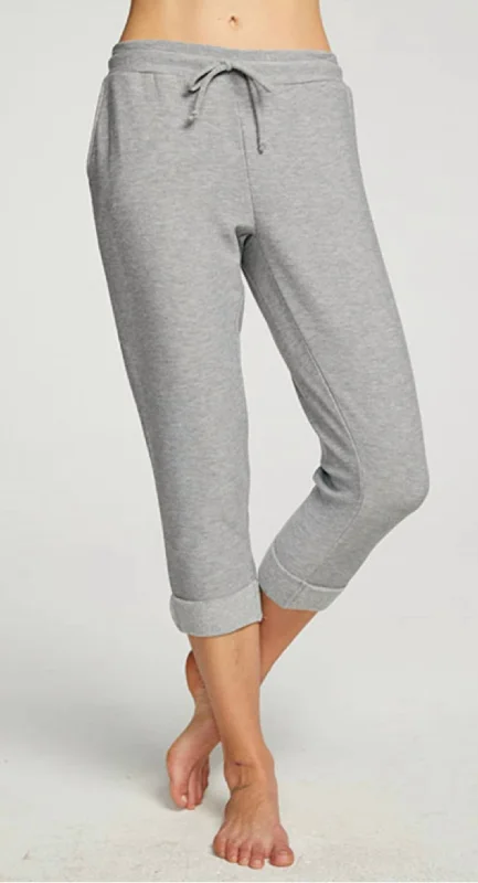 Rpet Cozy Knit Cropped Roll Hem Jogger In Heather Grey