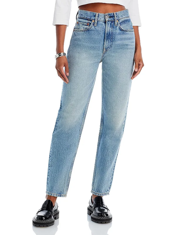 Deal Dash Womens High Rise Medium Wash Tapered Leg Jeans