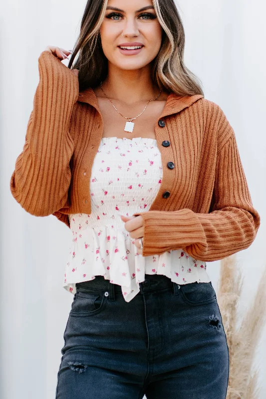 Deal of the Day Ester Button-Up Cropped Sweater (Rust)
