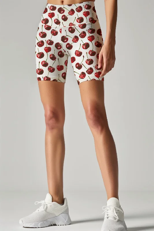 Cherries on Top Karen White Fruity Print Gym Yoga Biker Shorts - Women