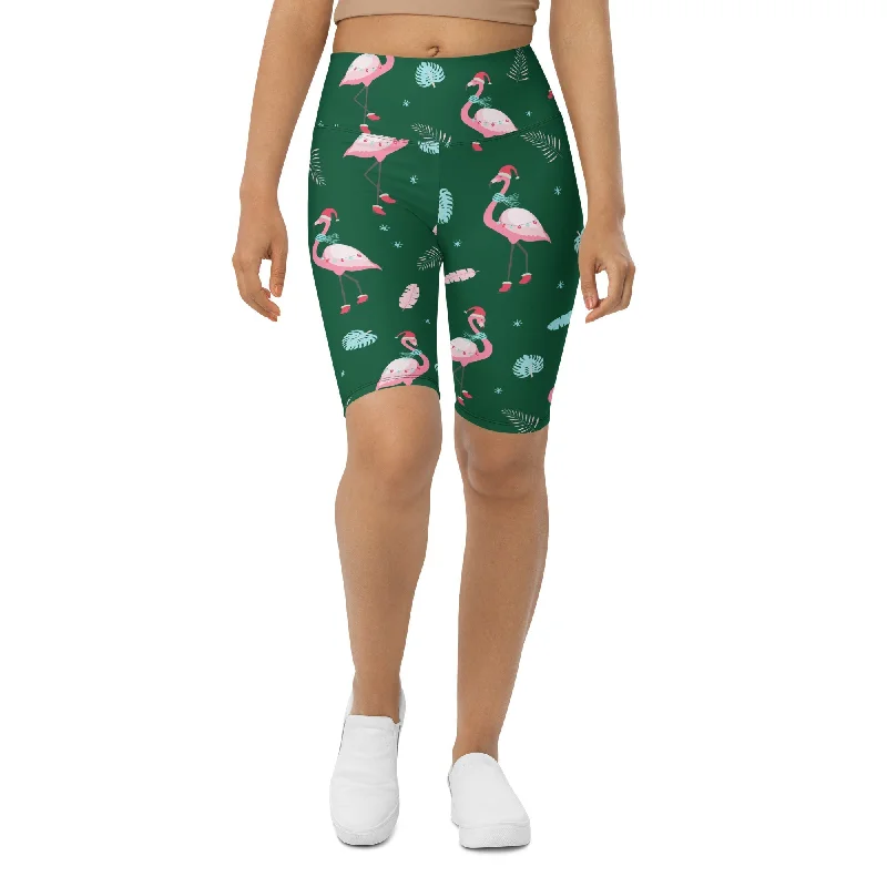 Christmassy Flamingos Biker Shorts