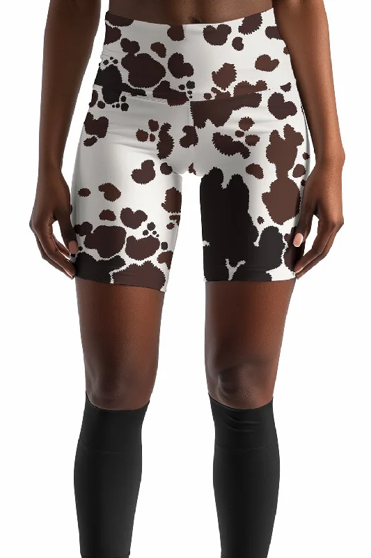Price Drop Alert Cowgirl Karen White Brown Cow Animal Print Yoga Biker Shorts - Women