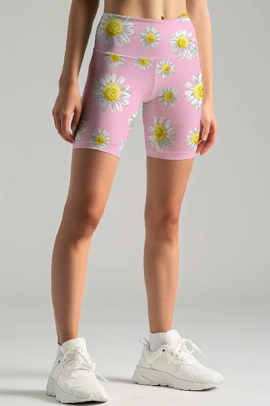 Limited Availability Enchanting Daisy Karen Blush Pink Printed Yoga Biker Shorts - Women