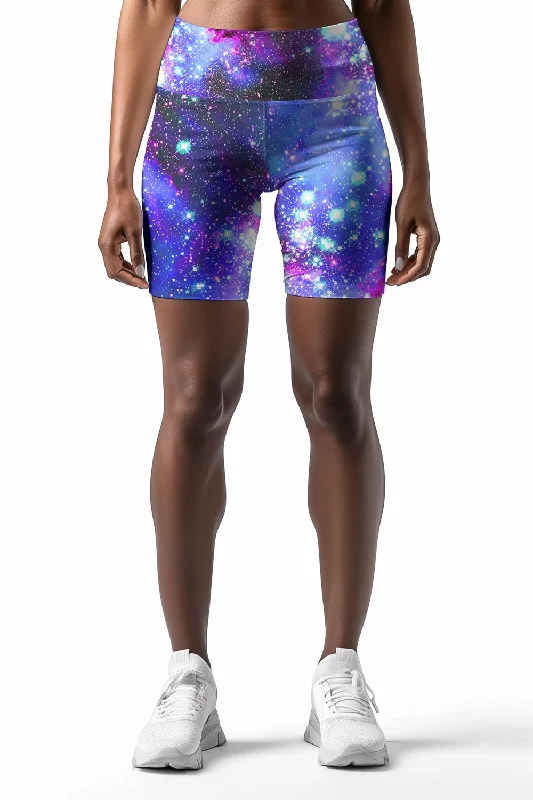 Milky-Way Karen Purple Galaxy Printed Sporty Yoga Biker Shorts - Women