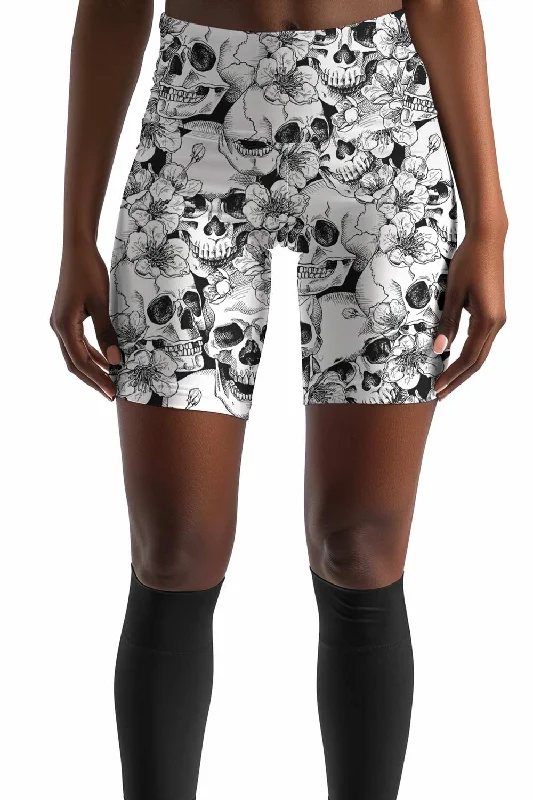 White Witch Karen Skull Print Performance Yoga Biker Shorts - Women